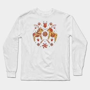 Scandinavian Folklore Dala Horses Long Sleeve T-Shirt